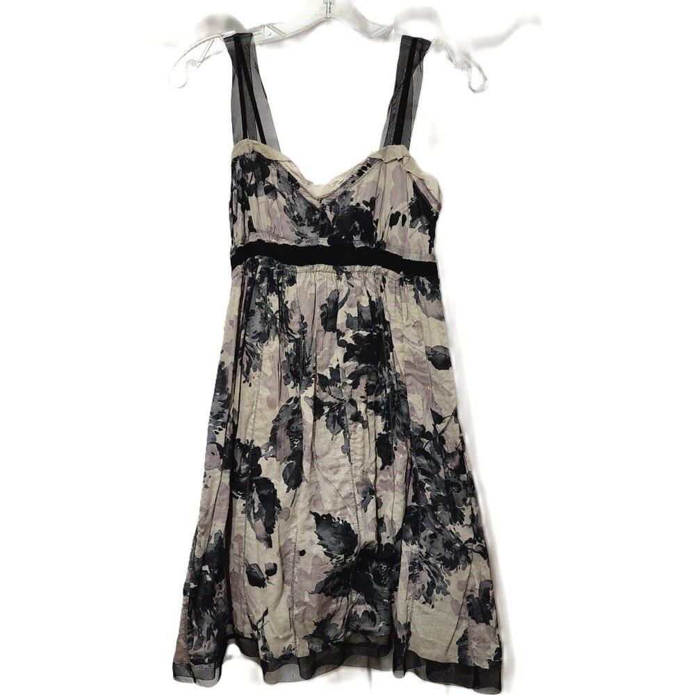 Ann Taylor Loft Gray & Black Cotton Floral Chiffon Strap Size 2 NWOT